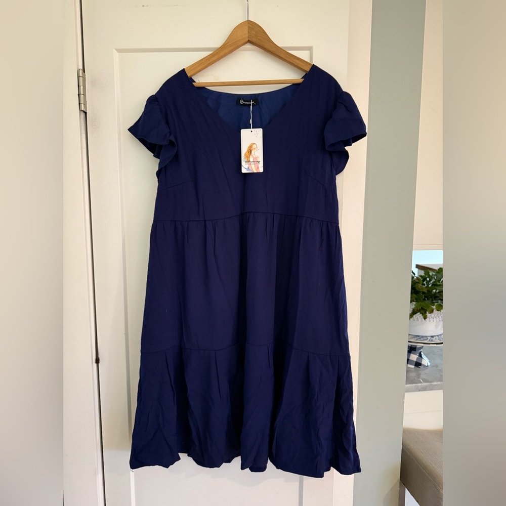 Navy Blue Tiered Dress by Pretty Garden Size Large